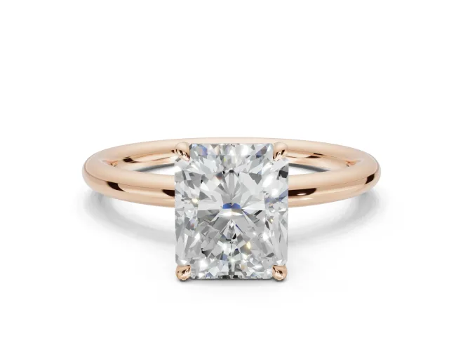 Radiant Cut Hidden Halo Engagement Ring Setting | Thin Plain Band | Rose Gold