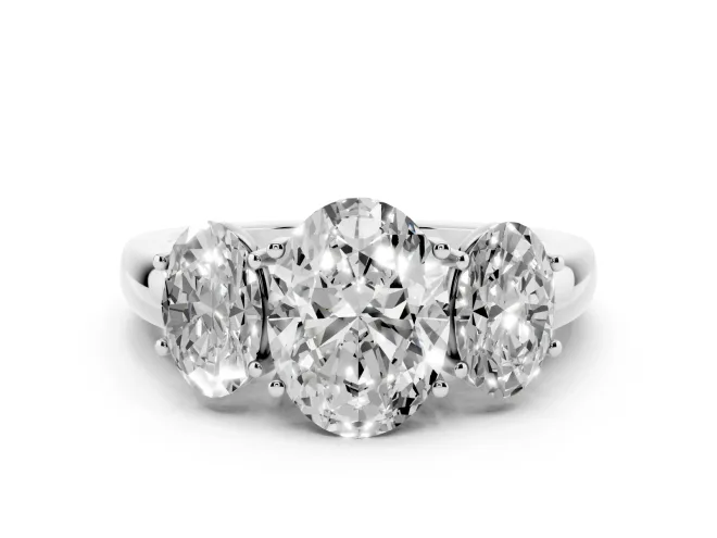 Oval Three Stone Engagement Ring Setting | Matching Side Stones | White Gold
