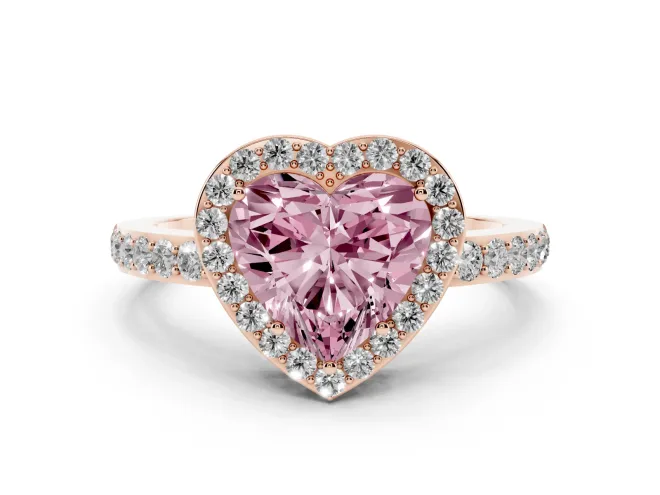 Heart-Shaped Halo Pavé Engagement Ring Setting for a Fancy Pink Lab-Grown Diamond | Heart Cutout Gallery | Rose Gold