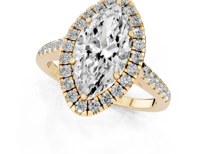 Marquise Cut Diamond Halo Pavé Engagement Ring Set in Yellow gold with Prong Setting – second view