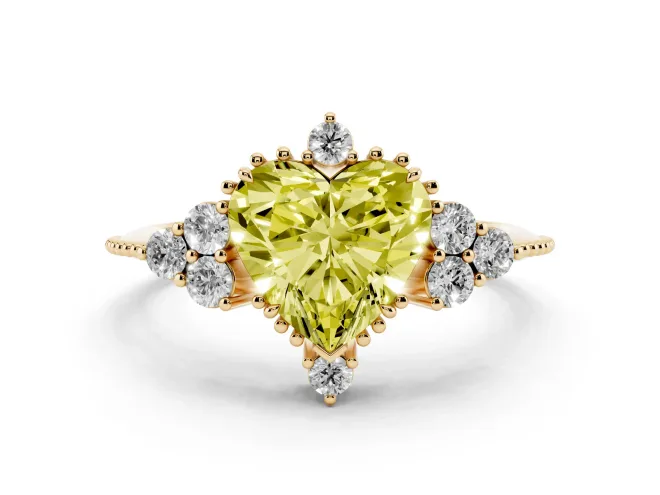 Heart-Shaped Cluster Engagement Ring Setting for a Fancy Yellow Lab-Grown Diamond | Yellow Gold