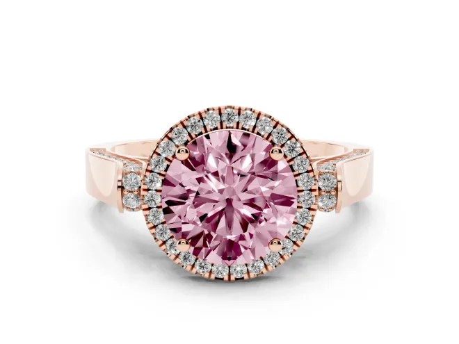 Round Pavé Halo Engagement Ring Setting for a Fancy Pink Lab-Grown Diamond | Rose Gold