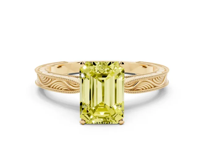 Emerald Cut Engraved Engagement Ring Setting for a Fancy Yellow Lab-Grown Diamond | Yellow Gold