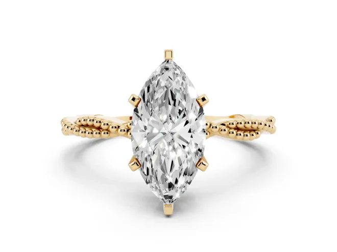 Marquise Twisted Solitaire Engagement Ring Setting | Beaded Twist Band | Yellow Gold