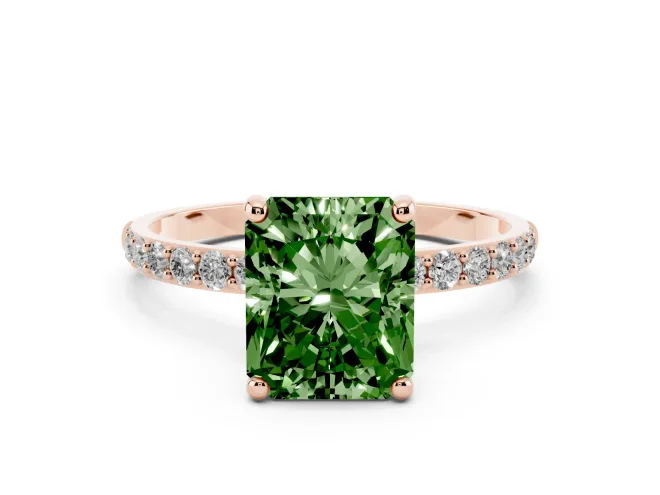 Radiant Cut Pavé Solitaire Engagement Ring Setting for a Fancy Green Lab-Grown Diamond | Pavé Shoulders | Rose Gold