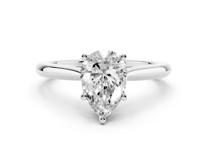 Pear Cut Diamond Solitaire Ring Set in White gold with Cathedral Band and Prong Setting