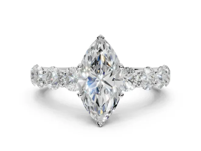 Marquise Side Stone Engagement Ring Setting | Scalloped Prong Accents | Sterling Silver