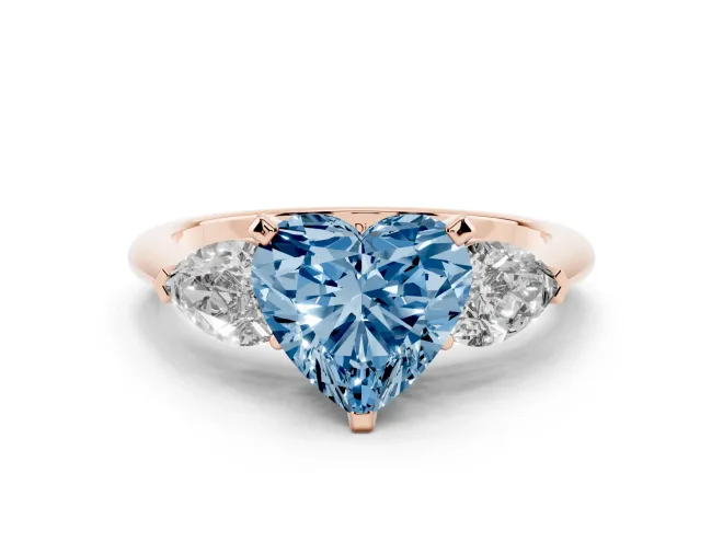 Heart-Shaped 3-Stone Engagement Ring Setting for a Fancy Blue Lab-Grown Diamond | Rose Gold