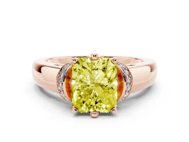 Radiant Cut Pavé Collar Engagement Ring Setting for a Fancy Yellow Lab-Grown Diamond | Rose Gold