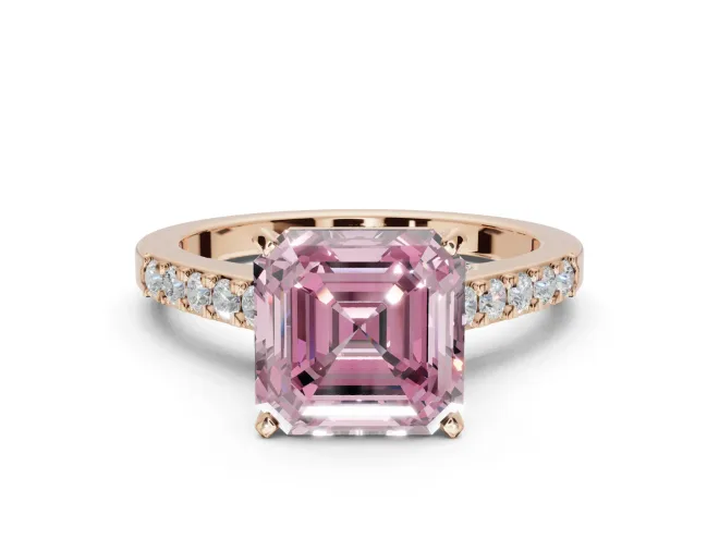 Asscher Cut Pavé Solitaire Engagement Ring Setting for a Fancy Pink Lab-Grown Diamond | Crossover Gallery | Rose Gold