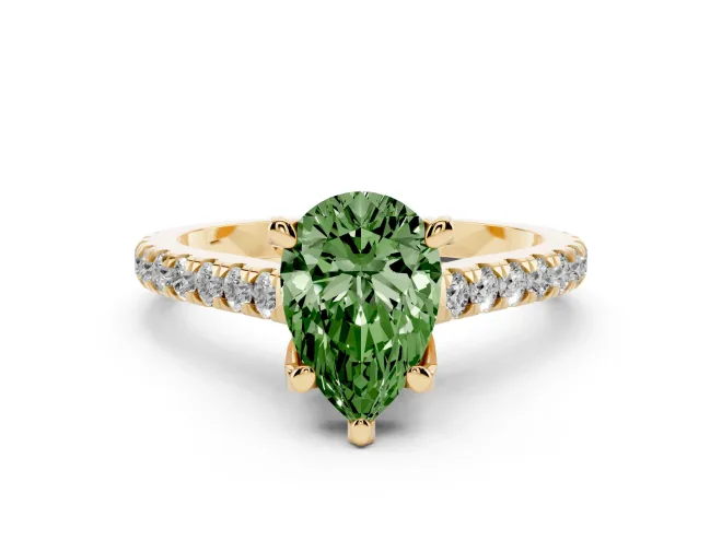 Pear-Shaped Hidden Halo Pavé Engagement Ring Setting for a Fancy Green Lab-Grown Diamond | Claw Prongs | Yellow Gold