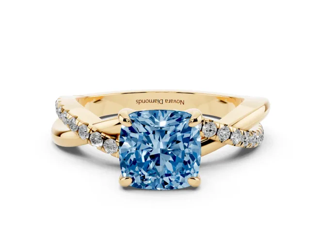 Cushion Cut Twist Engagement Ring Setting for a Fancy Blue Lab-Grown Diamond | Yellow Gold