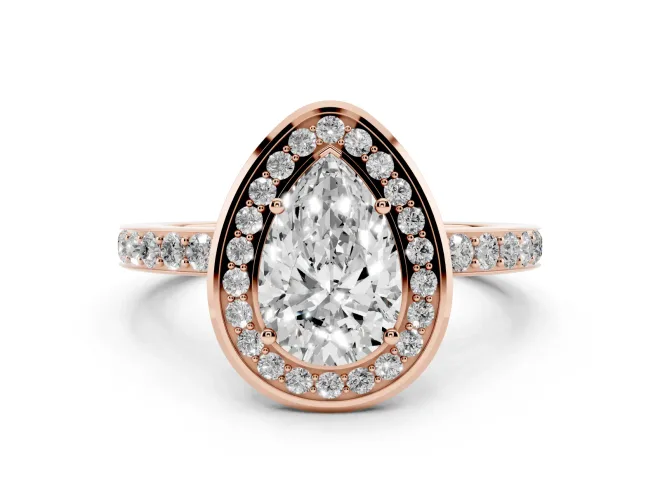Pear-Shaped Bezel-Rim Halo Engagement Ring Setting | Pavé Band | Rose Gold