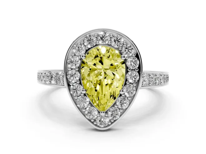 Pear-Shaped Framed Halo Engagement Ring Setting for a Fancy Yellow Lab-Grown Diamond | White Gold