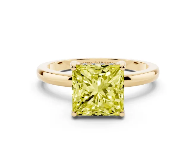 Princess Cut Hidden Halo Engagement Ring Setting for a Fancy Yellow Lab-Grown Diamond | Thin Band | Yellow Gold