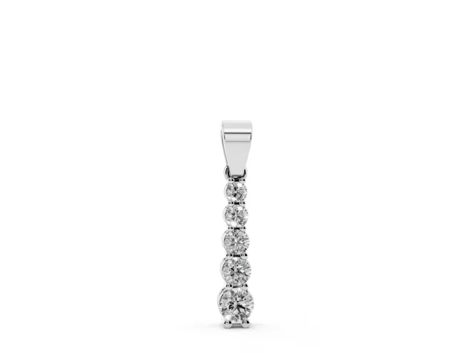 Round Lab-Grown Diamond Graduated Vertical Pendant Necklace | Prong Set | Sterling Silver