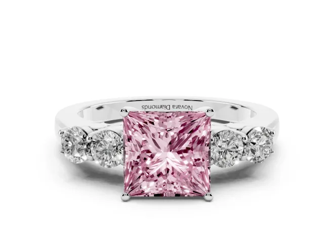 Princess Cut 5 Stone Engagement Ring Setting for a Fancy Pink Lab-Grown Diamond | White Gold