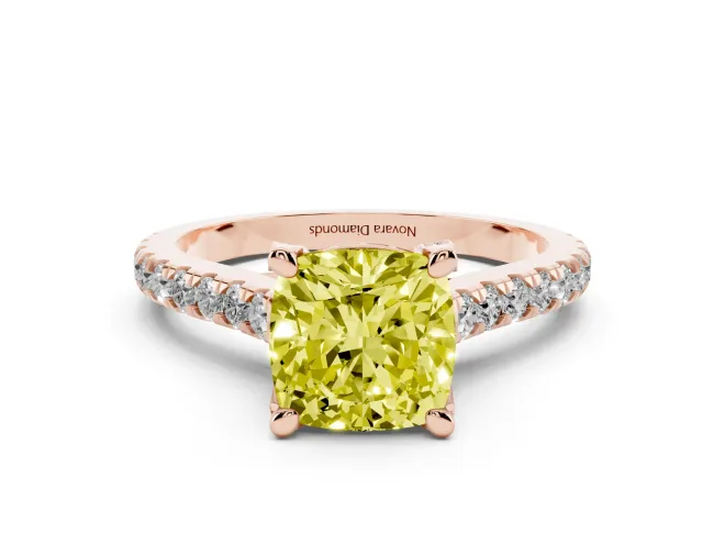 Cushion Cut Hidden Halo Pavé Engagement Ring Setting for a Fancy Yellow Lab-Grown Diamond | Claw Prongs | Rose Gold