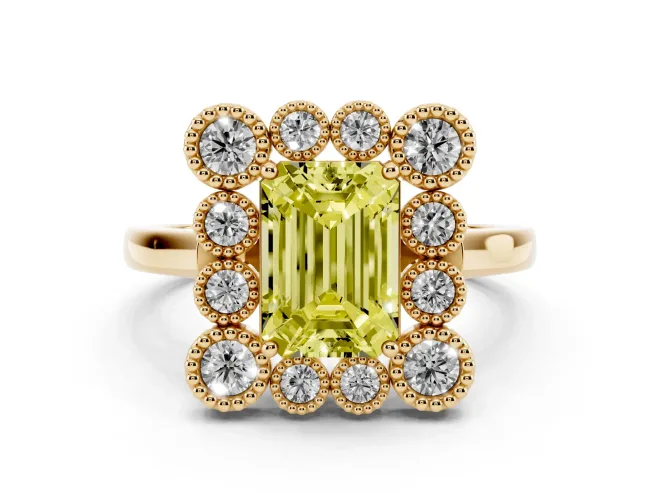 Emerald Cut Halo Engagement Ring Setting for a Fancy Yellow Lab-Grown Diamond | Yellow Gold - Design NV-24775