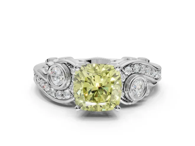 Cushion Cut Swirl Engagement Ring Setting for a Fancy Yellow Lab-Grown Diamond | White Gold