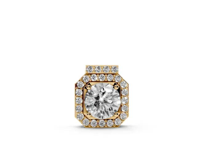 Round Lab-Grown Diamond Octagonal Halo Pendant Necklace | Pavé Bar Bail | Yellow Gold