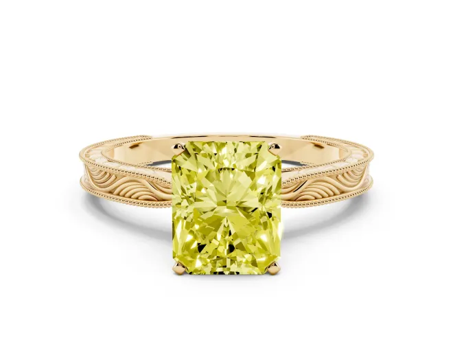 Radiant Cut Engraved Engagement Ring Setting for a Fancy Yellow Lab-Grown Diamond | Yellow Gold
