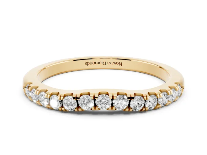 Round Lab-Grown Diamond Arched Curved Pavé Wedding Band | Shared Prongs | Yellow Gold