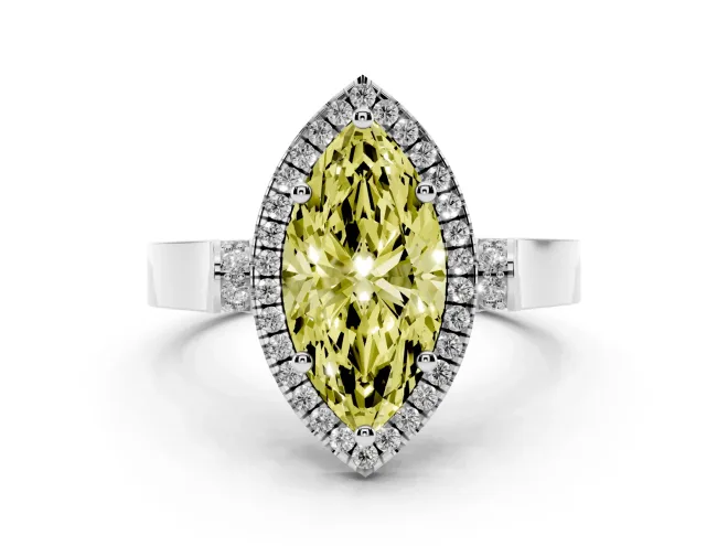 Marquise Halo Engagement Ring Setting for a Fancy Yellow Lab-Grown Diamond | Pavé Panel Shoulders | White Gold