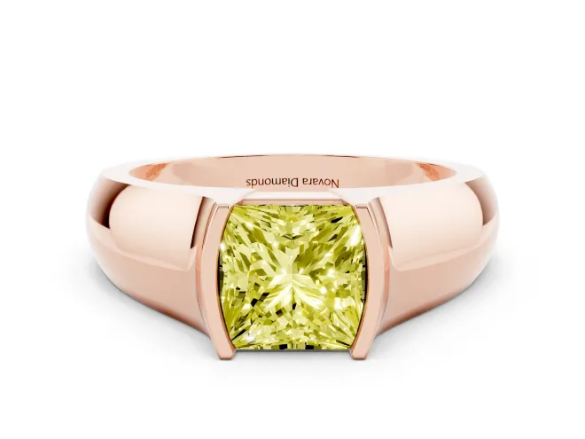 Princess Cut Half Bezel Solitaire Engagement Ring Setting for a Fancy Yellow Lab-Grown Diamond | Wide Band | Rose Gold