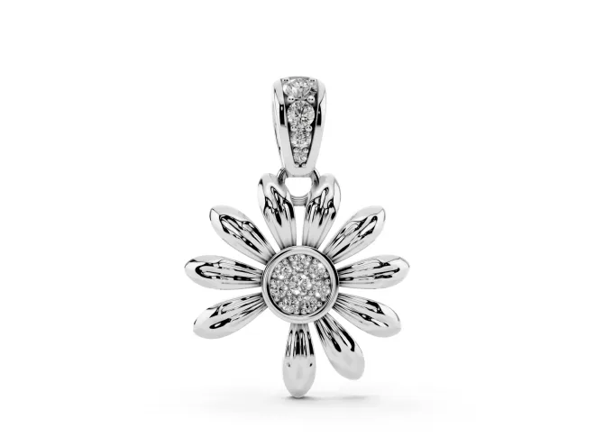 Round Lab-Grown Diamond Daisy Flower Pendant Necklace | Graduated Stone Bail | White Gold
