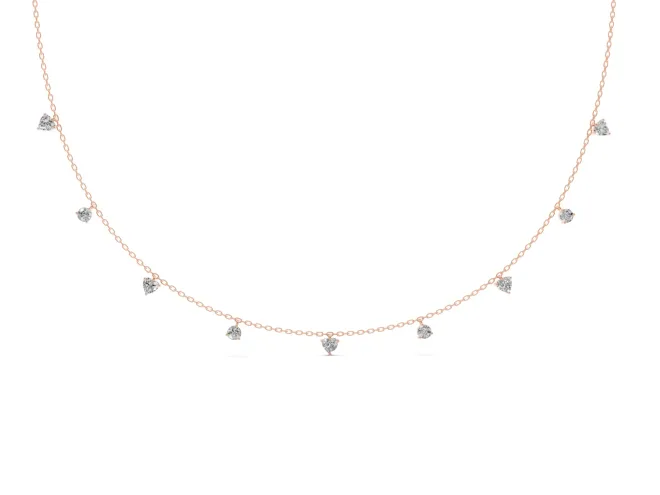 Heart and Round Lab-Grown Diamond Station Necklace | Alternating Stations | Rose Gold