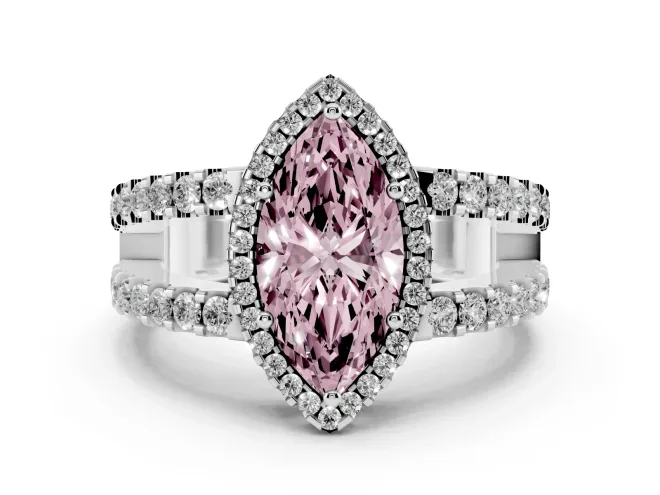 Marquise Halo Split Shank Engagement Ring Setting for a Fancy Pink Lab-Grown Diamond | White Gold