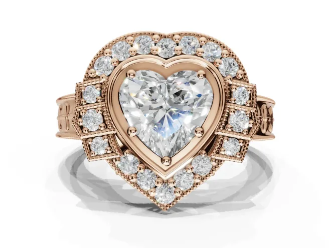 Heart-Shaped Vintage Halo Engagement Ring Setting | Art Deco Side Panels | Rose Gold