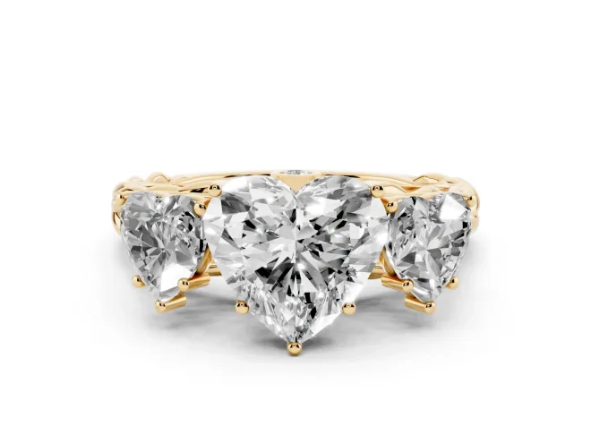 Heart-Shaped Three Stone Engagement Ring Setting | Braided Band | Yellow Gold