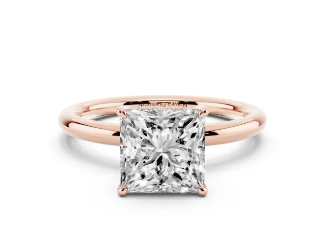 Princess Cut Diamond Solitaire Ring Set in Rose gold with Thin Band and Prong Setting