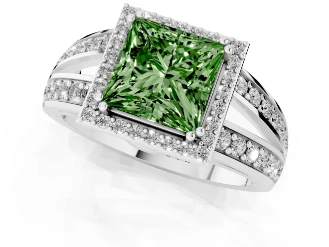 Princess Cut Halo Engagement Ring Setting for a Fancy Green Lab-Grown Diamond | Pave Split Shank | Sterling Silver – second view