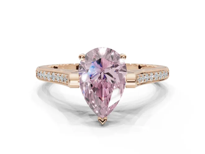 Pear-Shaped Vintage Cathedral Engagement Ring Setting for a Fancy Pink Lab-Grown Diamond | Carved Band | Rose Gold