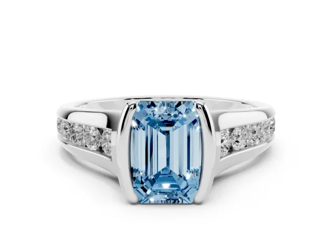 Emerald Cut Half Bezel Engagement Ring Setting for a Fancy Blue Lab-Grown Diamond | Platinum