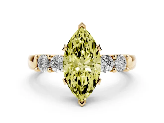 Marquise Five Stone Engagement Ring Setting for a Fancy Yellow Lab-Grown Diamond | Yellow Gold