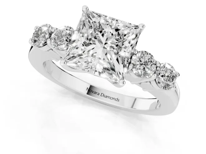 Princess Cut Diamond Five-Stone Prong Set Band Ring Set in Platinum with Polished Band – second view