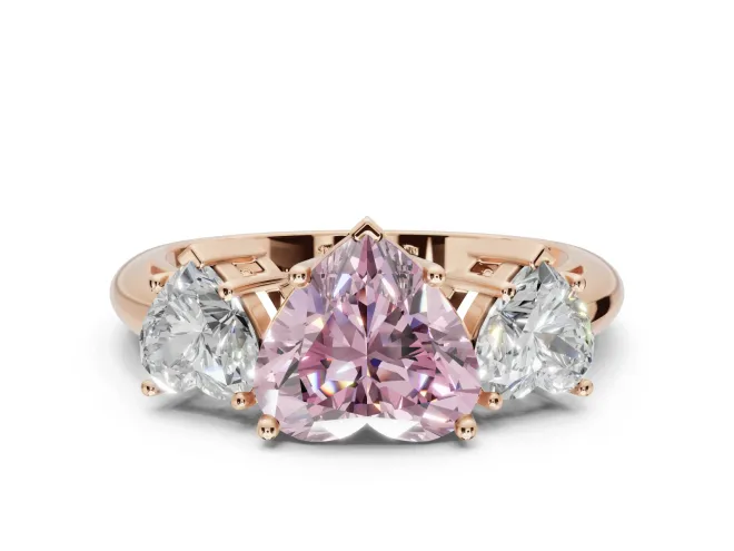 Heart-Shaped Three Stone Engagement Ring Setting for a Fancy Pink Lab-Grown Diamond | Plain Band | Rose Gold