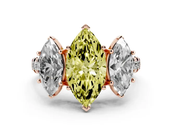 Marquise Three Stone Engagement Ring Setting for a Fancy Yellow Lab-Grown Diamond | Accented Shoulders | Rose Gold