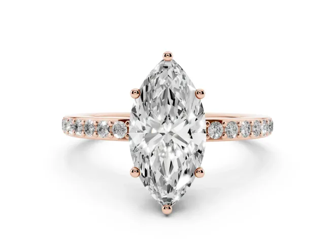 Marquise Cut Diamond Pavé Band Ring Set in Rose gold with Prong-Set Center Stone