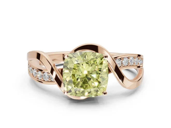 Cushion Cut Bypass Solitaire Engagement Ring Setting for a Fancy Yellow Lab-Grown Diamond | Pavé Strands | Rose Gold