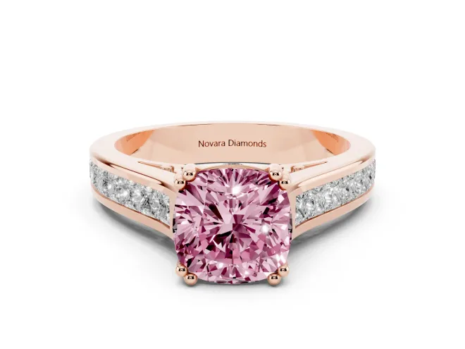 Cushion Cut Channel Engagement Ring Setting for a Fancy Pink Lab-Grown Diamond | Rose Gold - Design NV-24671