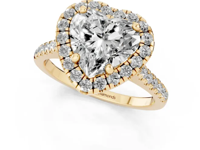 Heart Cut Diamond Cushion Halo Ring Set in Yellow gold with Pavé Band – second view