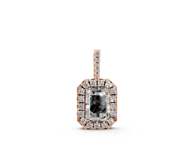 Emerald Cut Lab-Grown Diamond Halo Pendant Necklace | Graduated Pavé Bail | Rose Gold