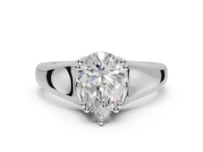 Pear-Shaped Double Claw Solitaire Engagement Ring Setting | Wide Plain Band | White Gold