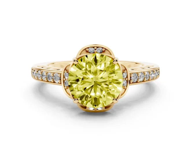 Round Floral Pavé Engagement Ring Setting for a Fancy Yellow Lab-Grown Diamond | Yellow Gold