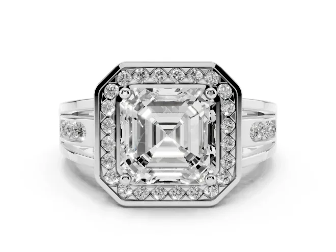 Asscher Cut Vintage Halo Engagement Ring Setting | Channel-Set Split Shank | Platinum